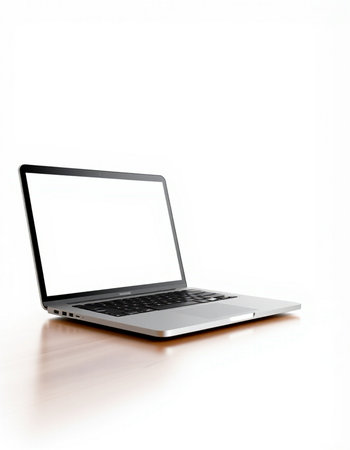 Laptop with blank screen isolated on white background. 3D illustration.の写真素材