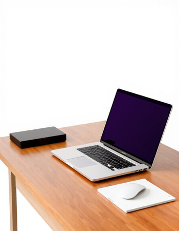 Laptop computer on wooden table isolated on white background with clipping path