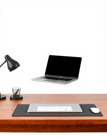 Office desk with laptop on white background. 3d render.