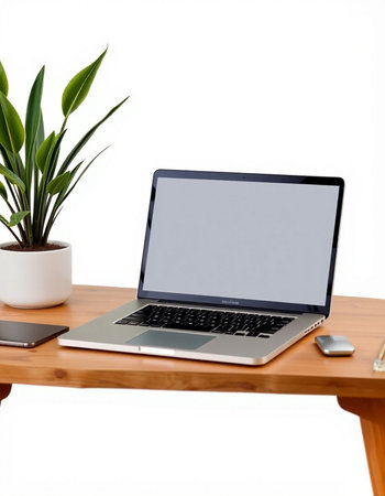 Laptop on wooden desk isolated on white background with clipping path.