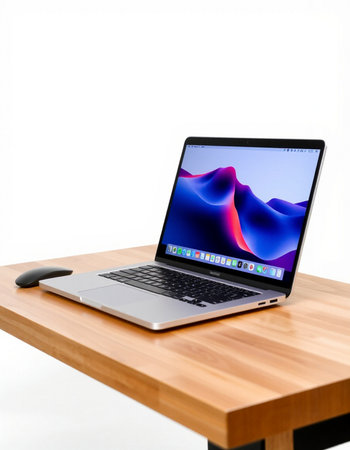 Laptop on wood table isolated on white background with clipping path.