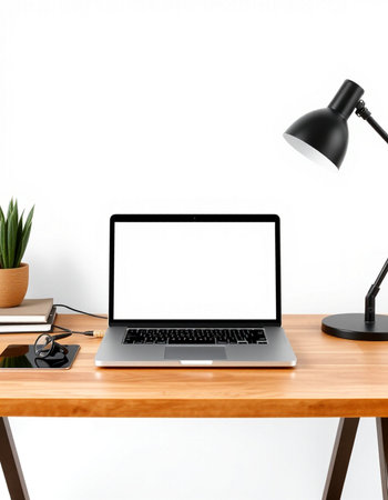 Laptop with blank screen on the table. 3d rendering.