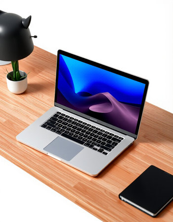 Laptop on the table. 3d rendering. Computer generated image.