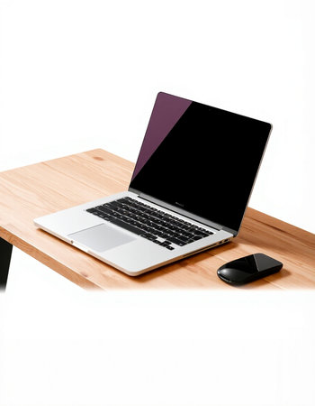 Laptop on wooden table isolated on white background with clipping path.