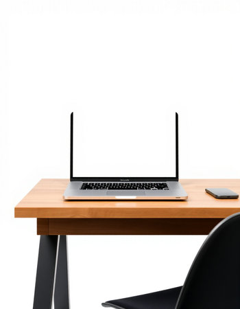 Laptop on a desk isolated on white background with clipping path.
