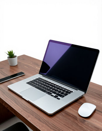 Laptop on wooden table with white background. 3d rendering.