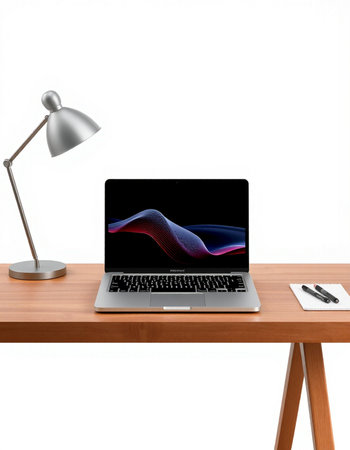 3D illustration laptop on table, Workspace isolated over white background