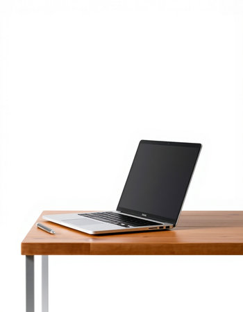 Laptop on a table isolated on a white background with clipping path
