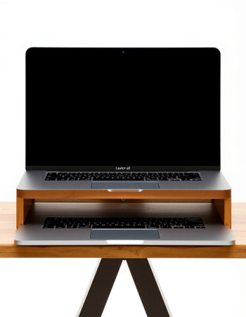 Laptop on wooden table isolated on white background with clipping path.