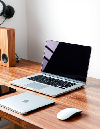 Laptop on a wooden table. Workplace concept