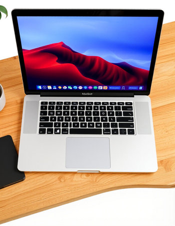 Laptop on the table, 3D rendering isolated on white background