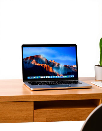 Laptop on wood desk isolated on white background with clipping path.