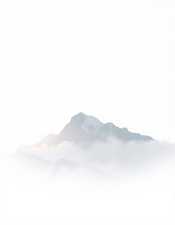 Mountains in the mist on a white background. Landscape.の写真素材