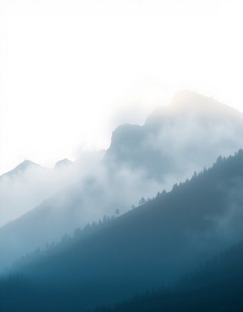 Foggy morning in the mountains. Beautiful foggy landscape.の写真素材