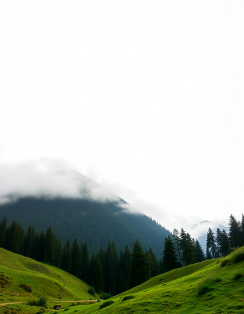 Mountain landscape with coniferous forest on a hillside.の写真素材