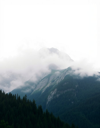 Mountain landscape in the clouds. Caucasus, Dombay.