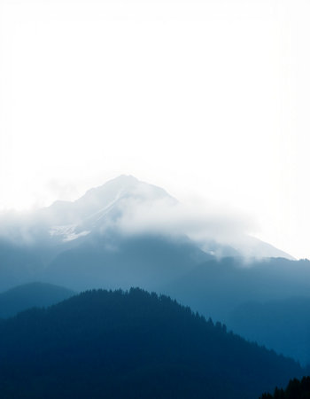 Mountains in the morning mist. Carpathians, Ukraine.
