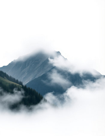 Mountains in the fog. Caucasus, Dombay, Russia