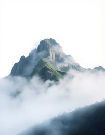 Autumn mountain landscape with colorful forest and fog in the background.