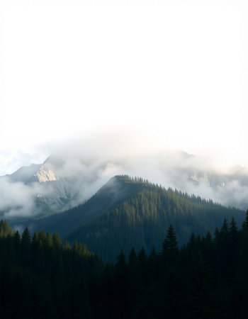 Beautiful mountains in the fog. Nature composition. Toned.
