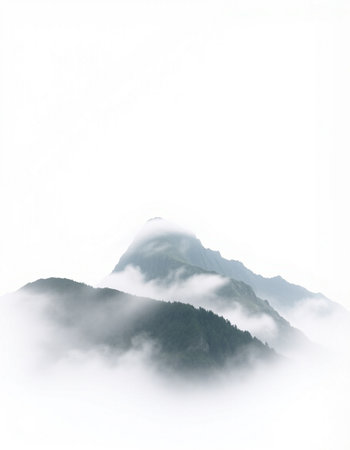 Mountain landscape on a foggy day, closeup of photo