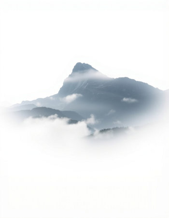 mountain and fog on white background