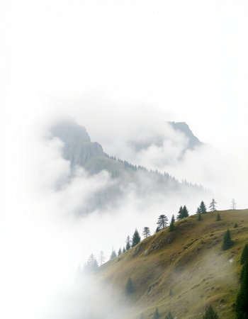 Foggy mountain landscape in the Dolomites, Italy.の写真素材