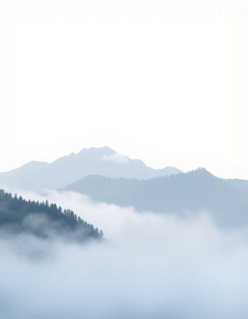 Foggy mountain landscape in the morning with copy space for text