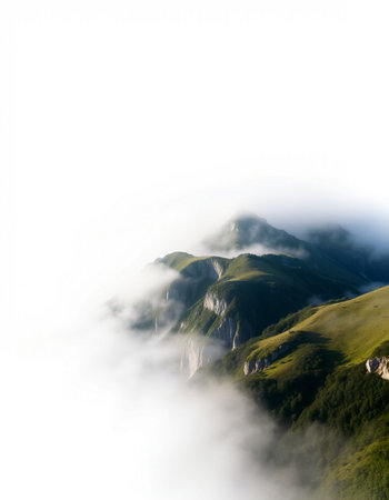 Mountains of the Caucasus in fog. View from a height.
