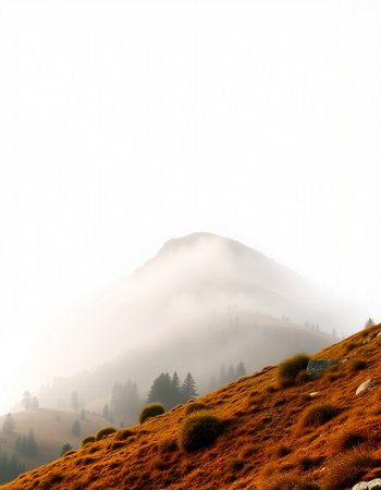 Foggy autumn landscape in the mountains. Beautiful nature background.