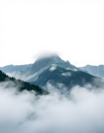 Mountain landscape with clouds and fog.