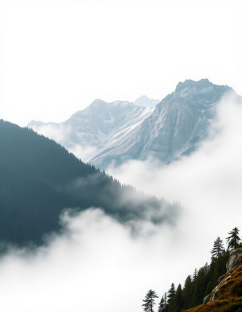 Mountain landscape with clouds and fog in the italian alps