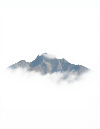 Mountains in the clouds. Isolated on a white background.の写真素材
