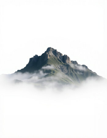 Mountains in the fog. Isolated on a white background.