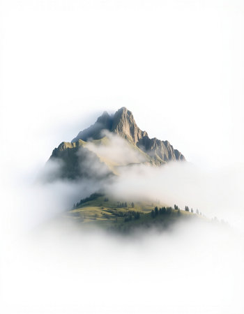 Mountain landscape with fog in the morning. Italian Dolomites
