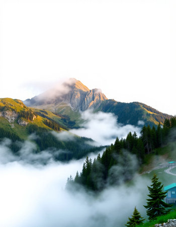 Beautiful mountain landscape with fog.の写真素材