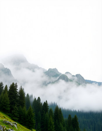 Mountain landscape with fog in the italian dolomitesの写真素材