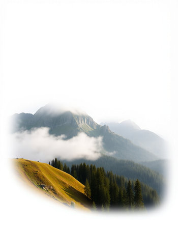 Mountain landscape with fog in the morning, Carpathians, Ukraine