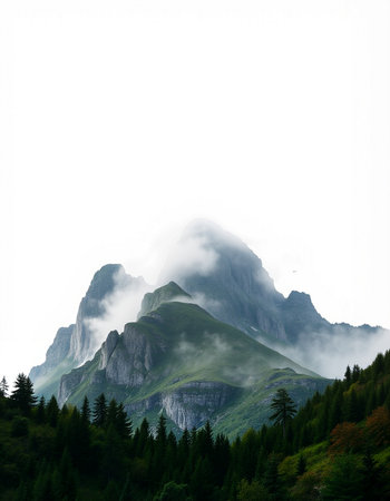 mountain landscape with clouds and fog in the italian alps