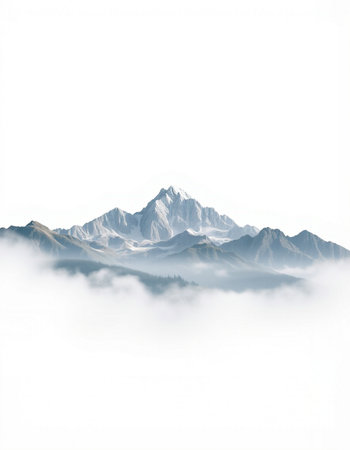 mountains in the clouds isolated on white background, north china