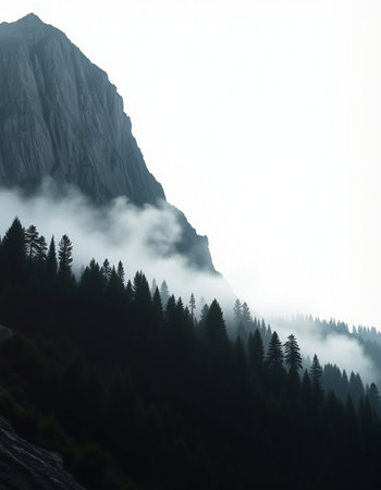 Foggy morning in the mountains, Dolomites, Italyの写真素材