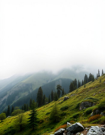 mountain landscape with fog in the morning. Carpathian, Ukraineの写真素材