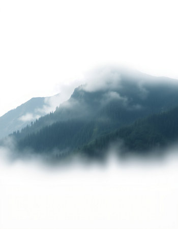 Mountain landscape with fog in the foreground and clouds in the background