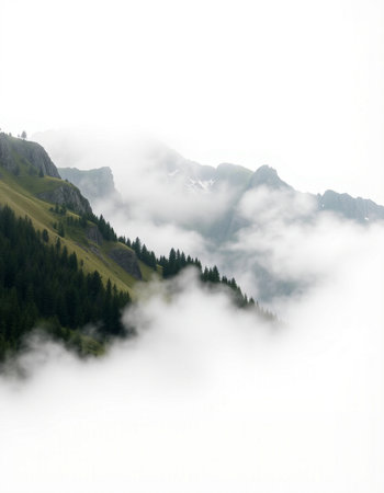 Mountain landscape in the clouds. Caucasus, Dombay.