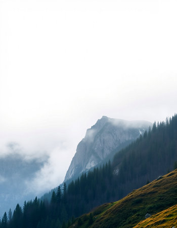 Mountain landscape with fog and clouds. Dolomites, Italy