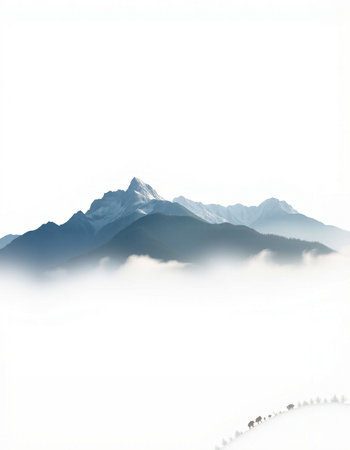 mountains in the fog on a white background