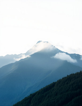 Mountain landscape with fog in the morning. Caucasus Mountains, Georgia.