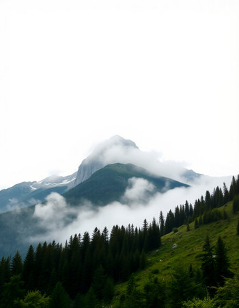 Mountain landscape with clouds and fog on the top of the mountain