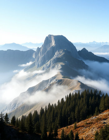 Foggy morning in the Dolomites, Veneto, Italyの写真素材