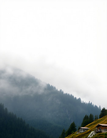 Mountain landscape with fog in the italian Dolomites.